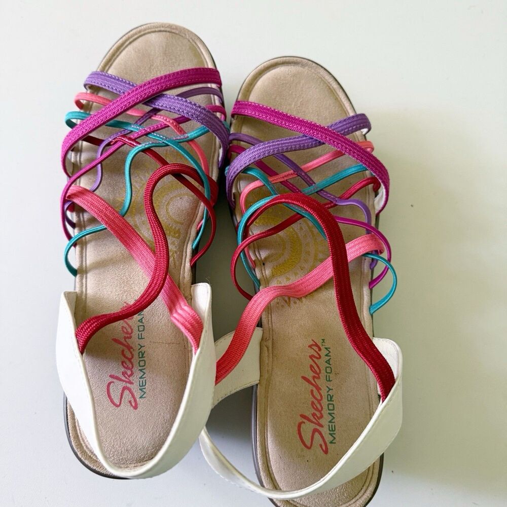 Skechers White Multi Gore Sling Back Wedges Parallel Strappy Memory Foam Sz 8.5 - Picture 10 of 13